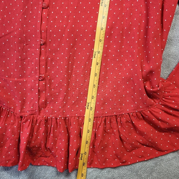 Casual Collection by F&F Polka Dot Top Flowy Button-up Red Coquette Ruffle - Picture 8 of 14